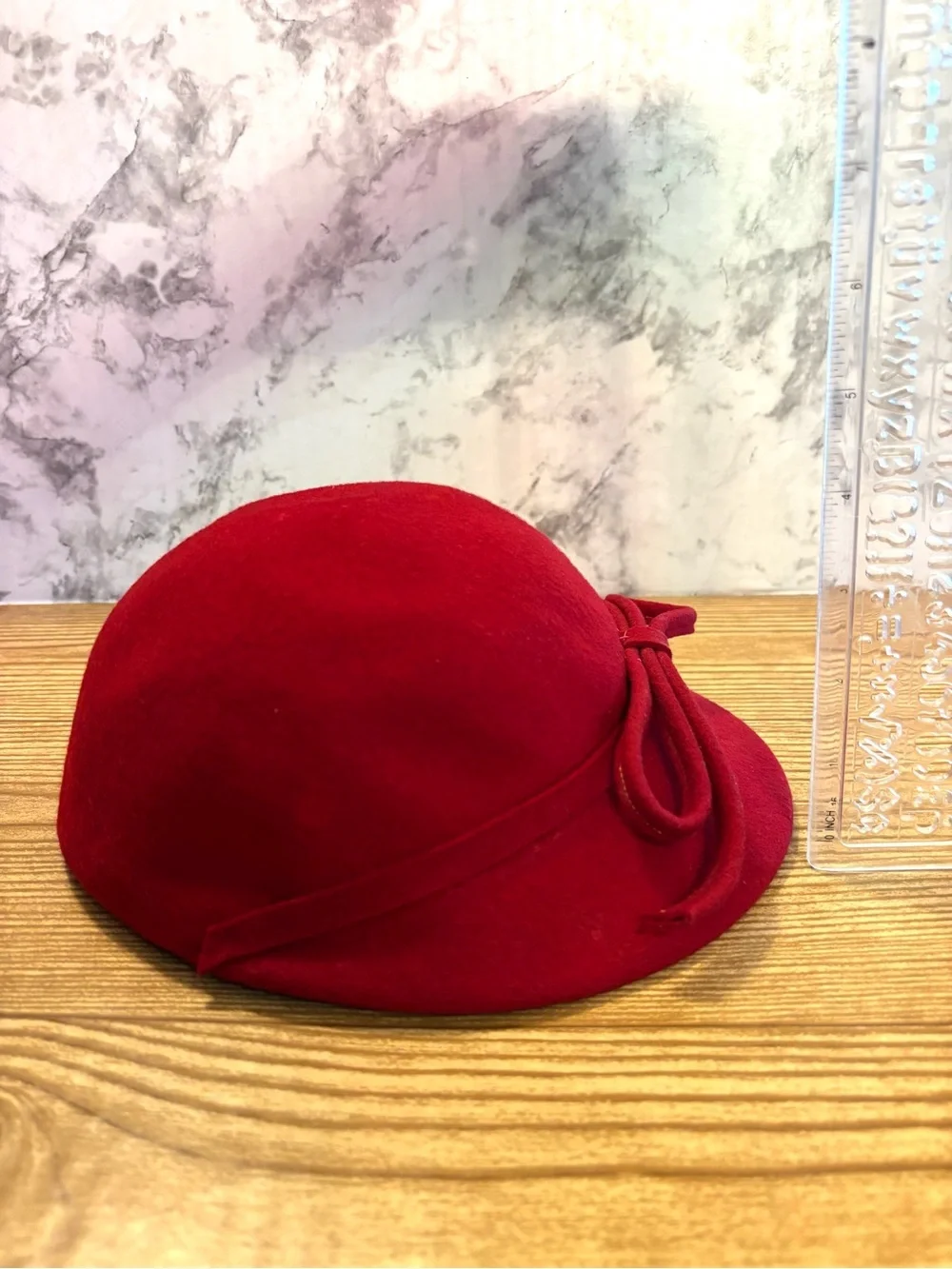 Vintage Glenover Henry Pollak Co NY Red Wool Cloche Hat with Bow Mid-Century
